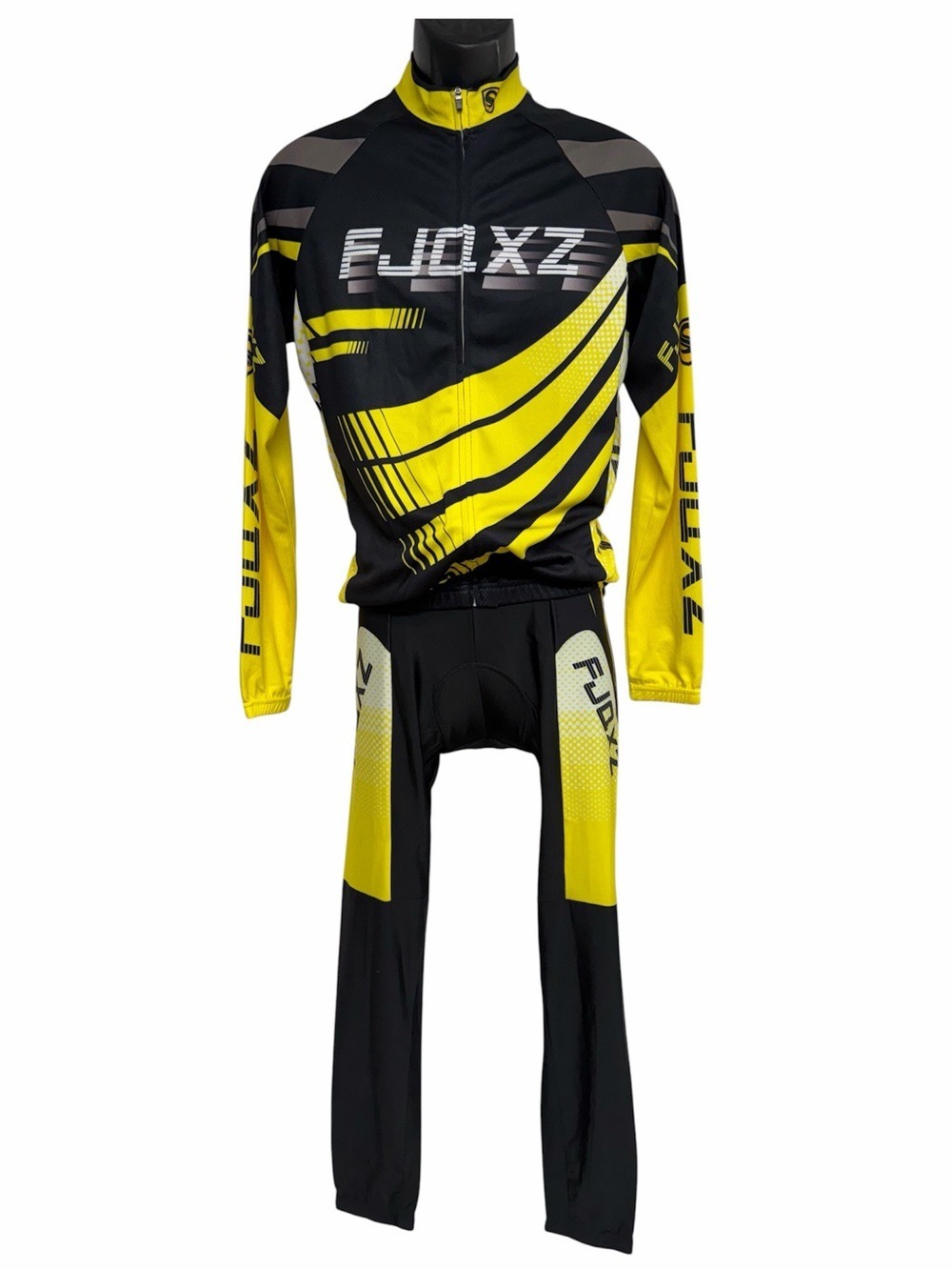 FJQXZ Men’s M Yellow Black Long Sleeve Cycling Jersey Padded Bike Tights Set NWT